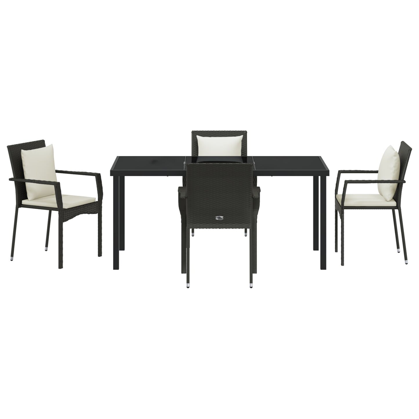 5-Delige Tuin Eetset Met Kussens Zwart Poly Rattan