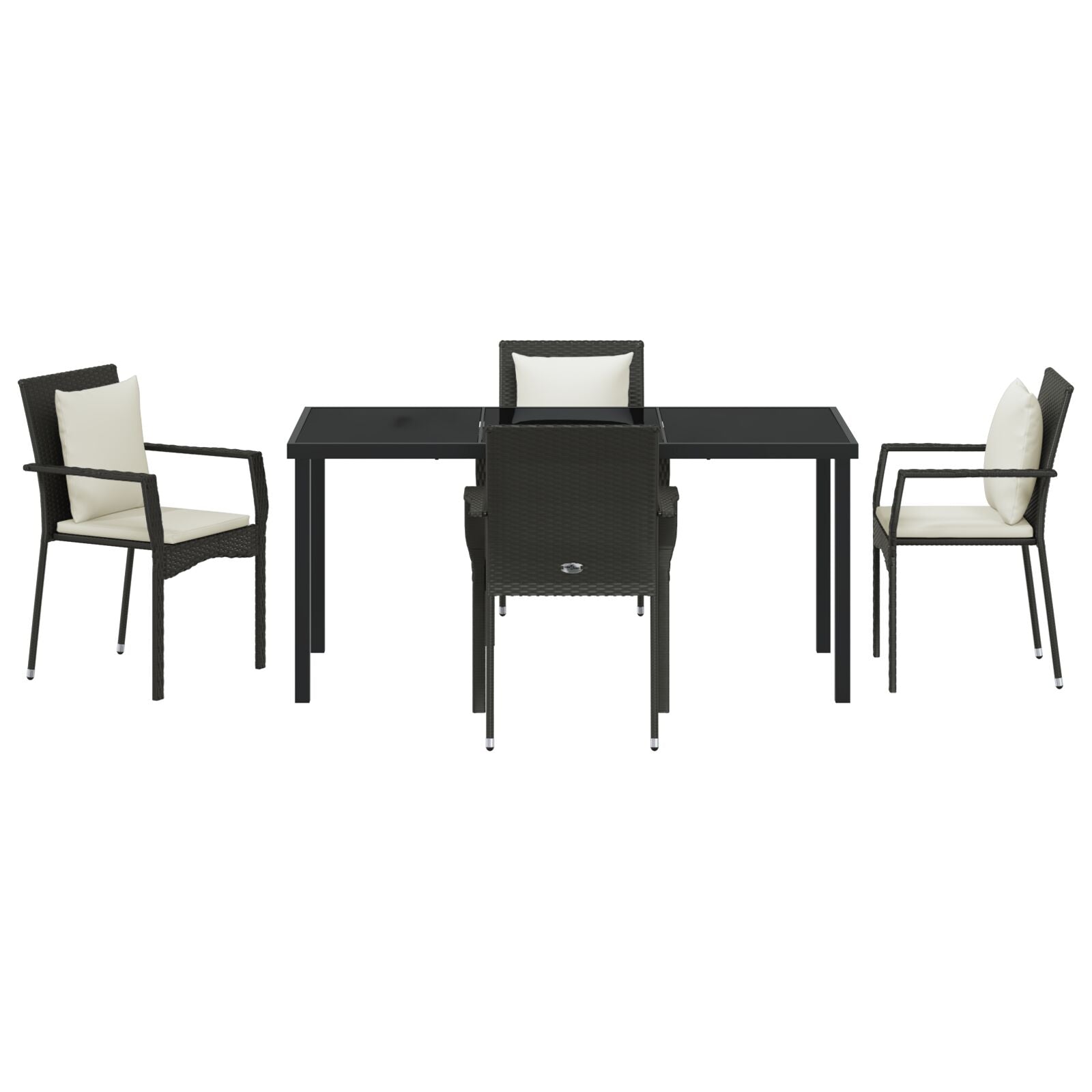 5-Delige Tuin Eetset Met Kussens Zwart Poly Rattan