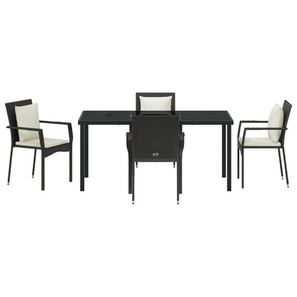 5-Delige Tuin Eetset Met Kussens Zwart Poly Rattan