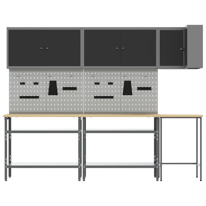 10-Delige Toolopslagtafelset Gelaagd Hout En Metaal 100 cm kast met pegboard Zwart 3x tafel + 4x kast + 4x pegboard