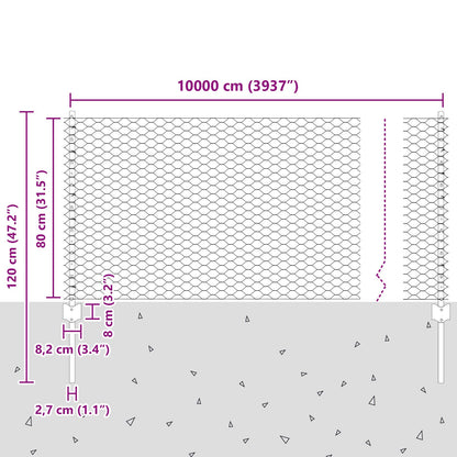 Hekpalen 11 St U-Channel 80 Cm Gegalvaniseerd Staal,  Zeshoekig Hek 0,8X100 M Gegalvaniseerd Staal