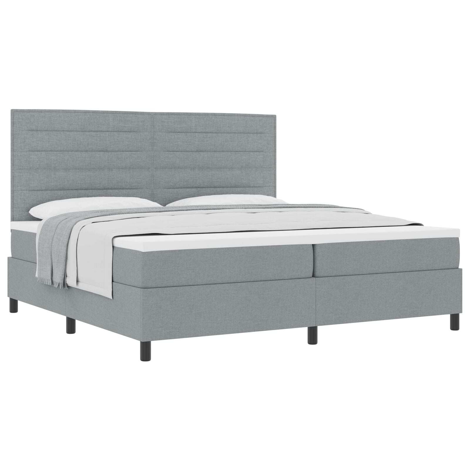 Boxspringbed Met Matras Stof Lichtgrijs 200 x 200 cm Lijnen ontwerp
