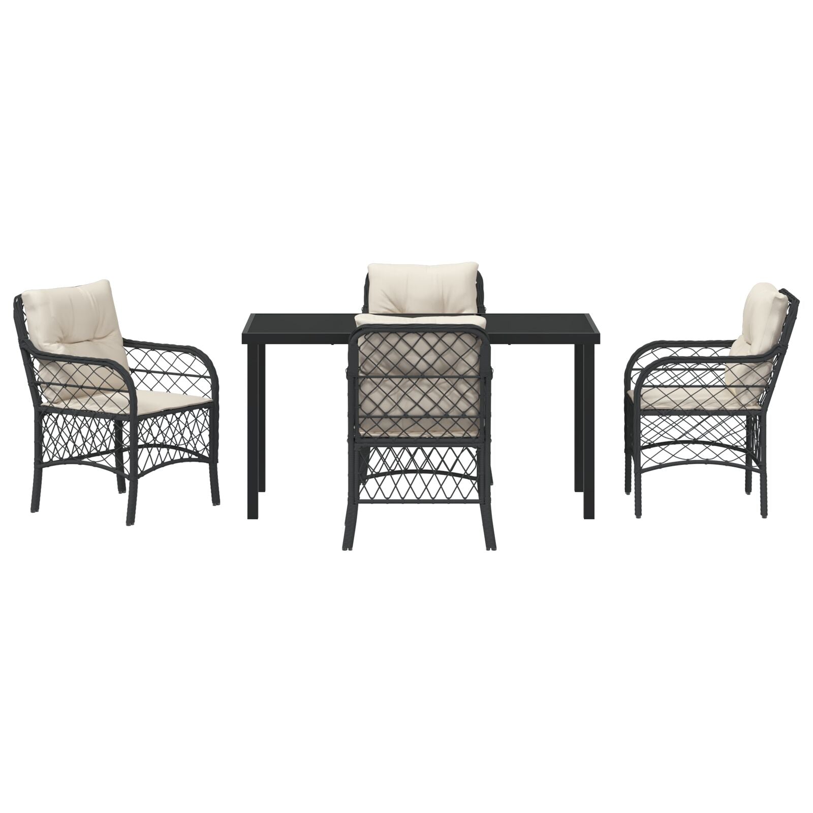 5-Delige Tuin Eetset Met Kussens Zwart Poly Rattan
