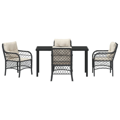 5-Delige Tuin Eetset Met Kussens Zwart Poly Rattan