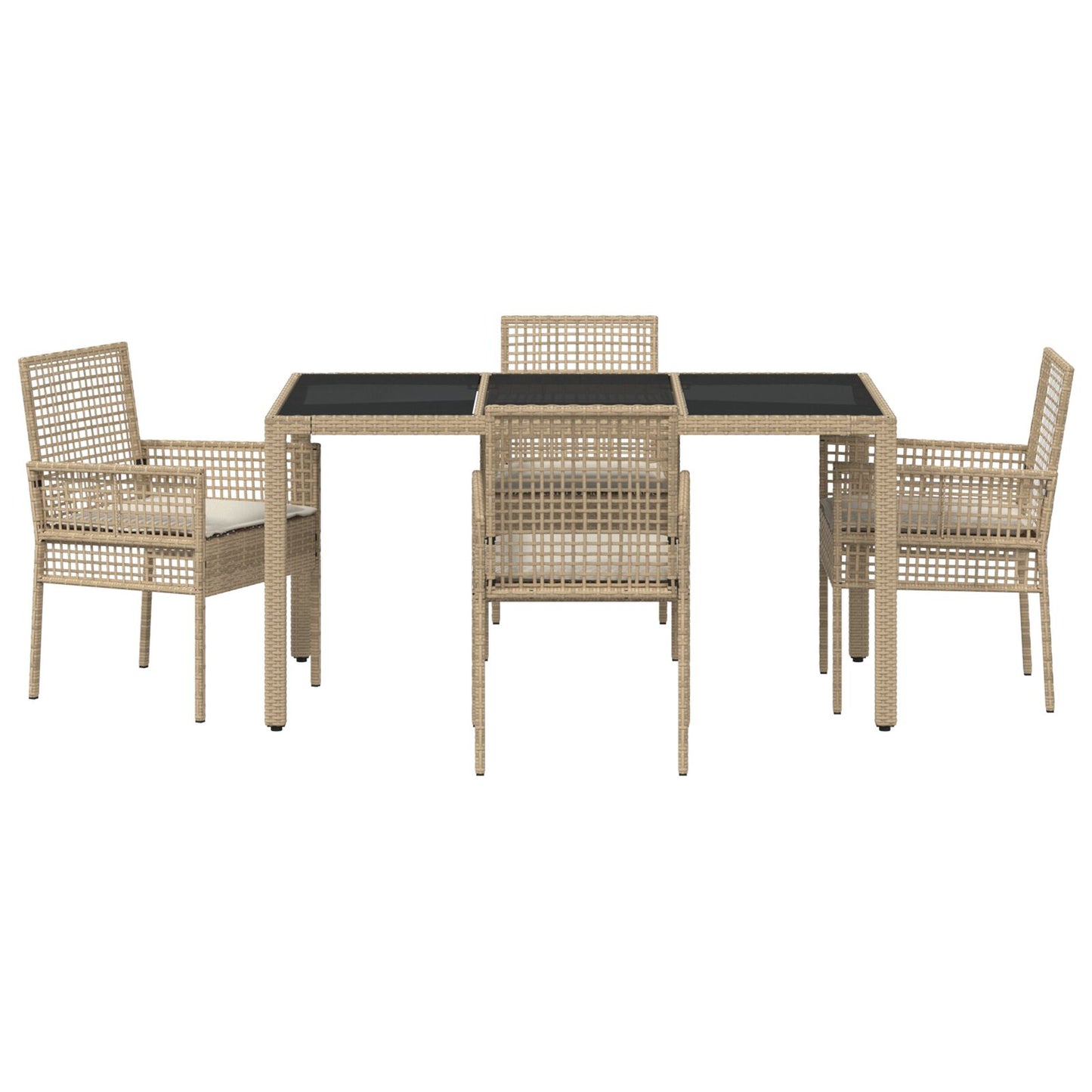 Set Van 3 Beige Pe Rattan, Gehard Glas, Gepoedercoat Staal