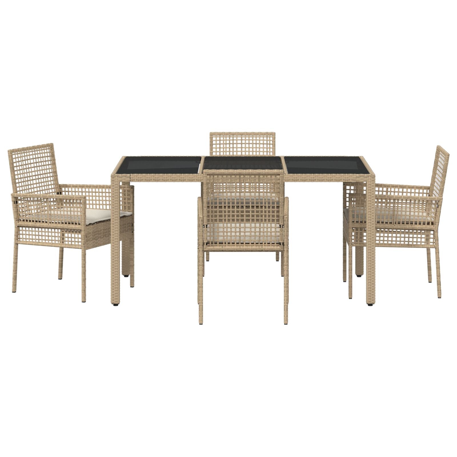 Set Van 3 Beige Pe Rattan, Gehard Glas, Gepoedercoat Staal