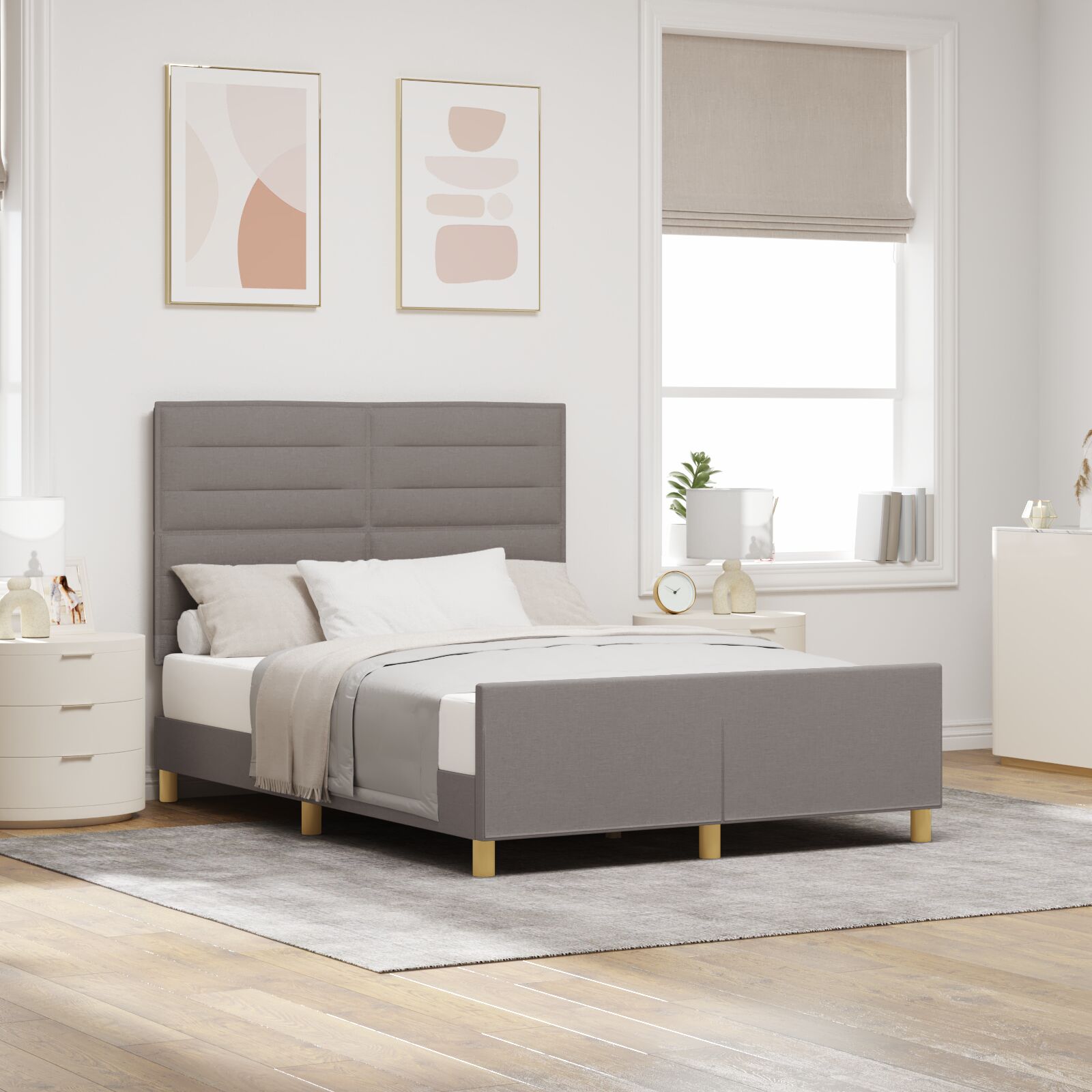 Taupe Stoffen Bedframe 140X190 Cm Crème