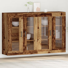 Wandkast Set Van 2 Oud Hout, Zwart Bewerkt Hout, Glas