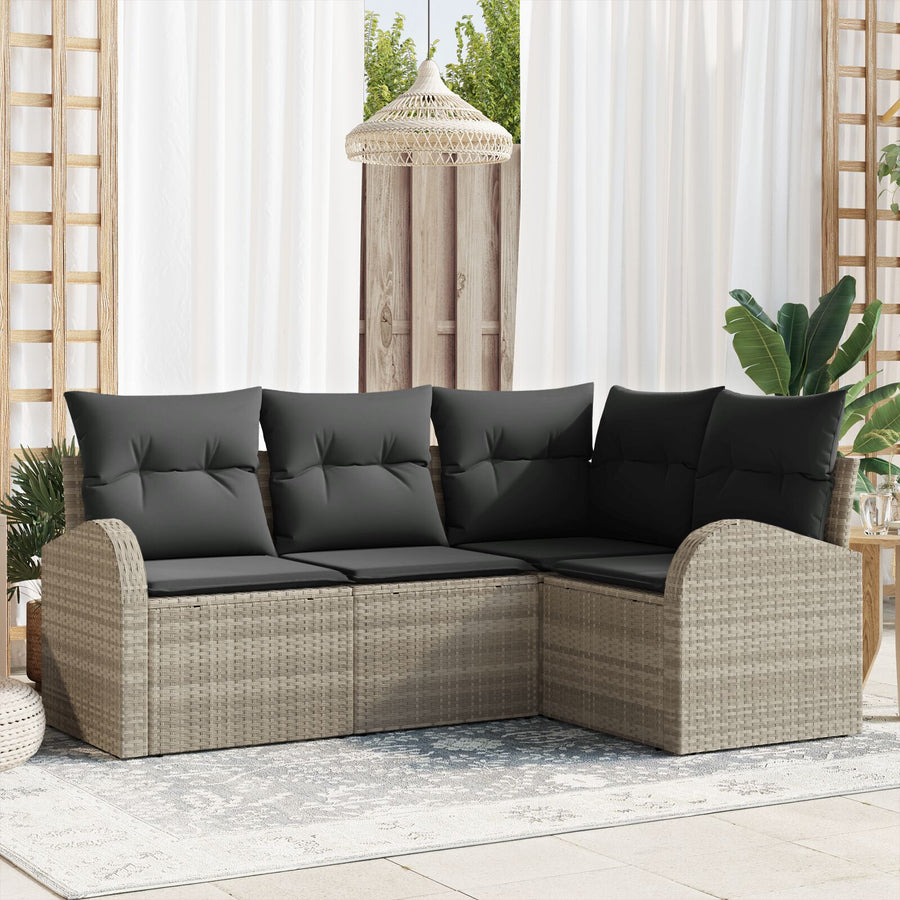 4-Delige Tuinbankset Met Kussens Poly Rattan Lichtgrijs zonder tafel