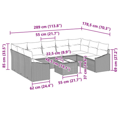 10-Delige Tuin Sofa Set Met Kussens Grijs Poly Rattan Lichtgrijs met tafel