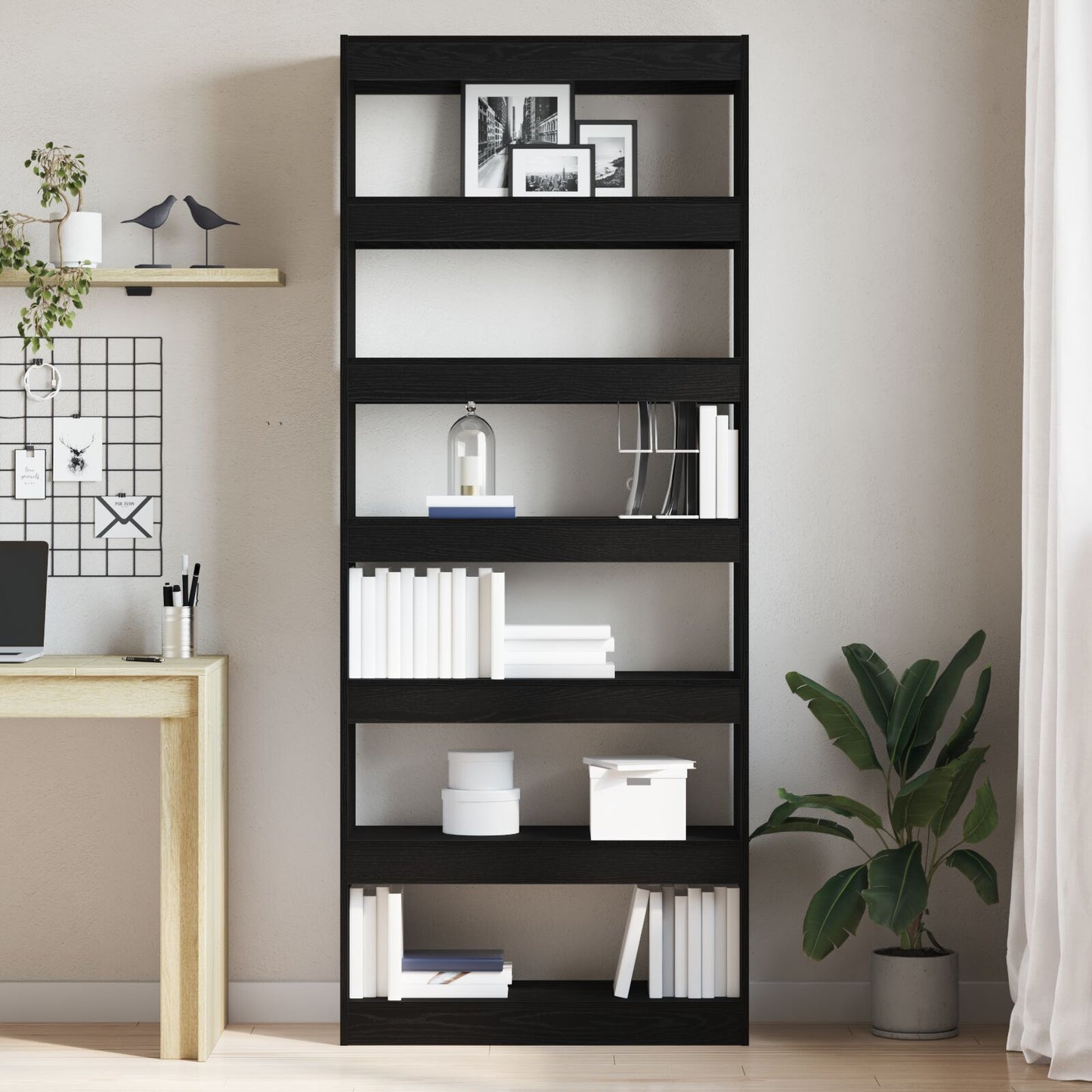 Zwarte Boekenplank Zwart Hout 80 X 30 X 198 Cm Planken