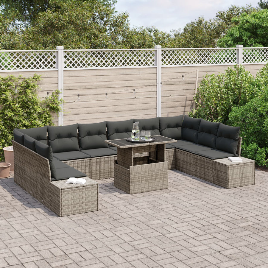 Tuin Sofa Set 11 Stukken Grijs Rattan, Polyester Kussens