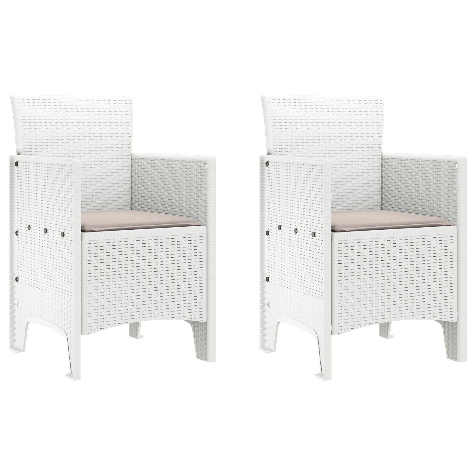 Tuinstoel Set Van 2 Kunststof Rattan Polyester Taupe Wit