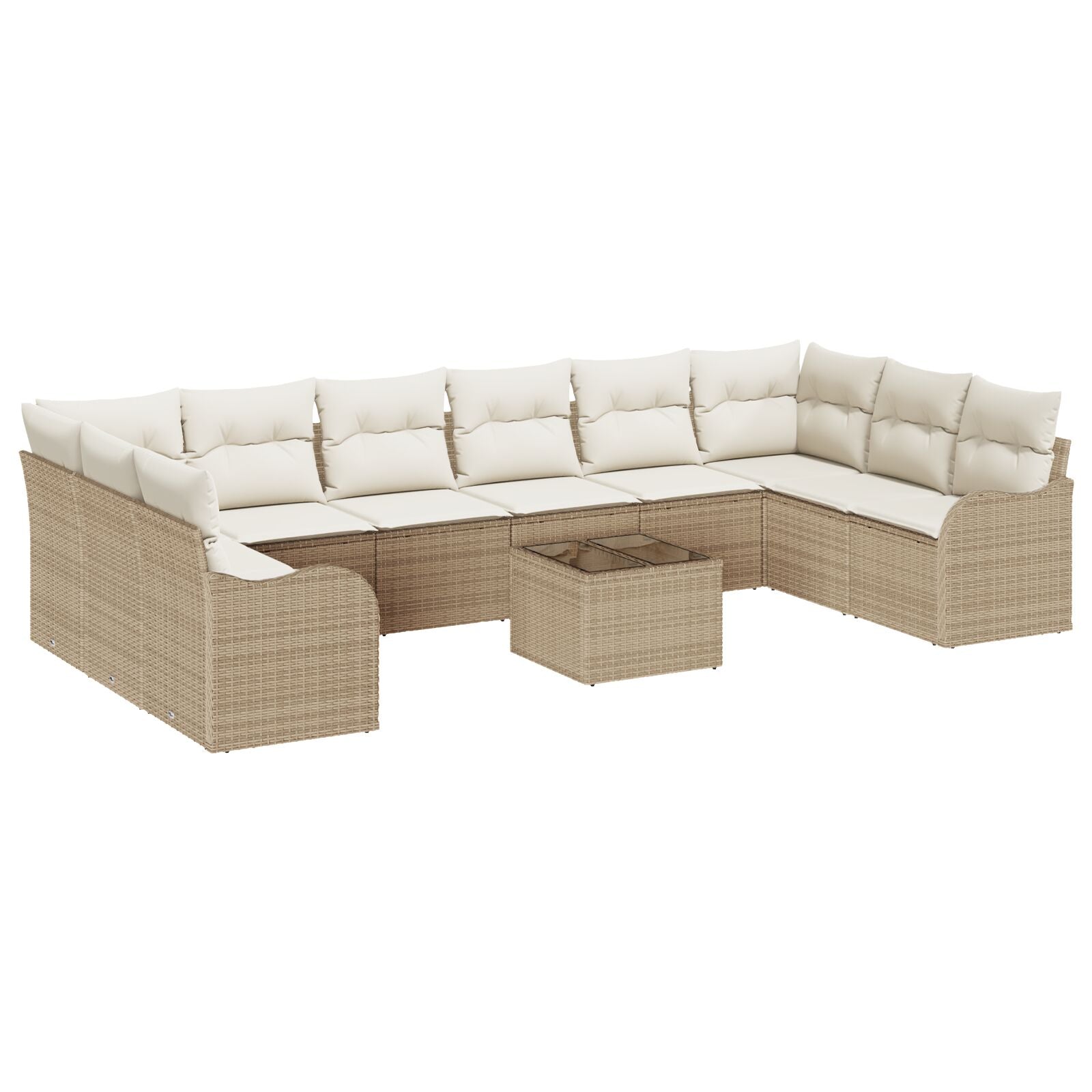 11-delige tuinsofa set met kussens Bruin poly riet, vidaXL 2-persoons tuinsofa met kussens Beige poly riet