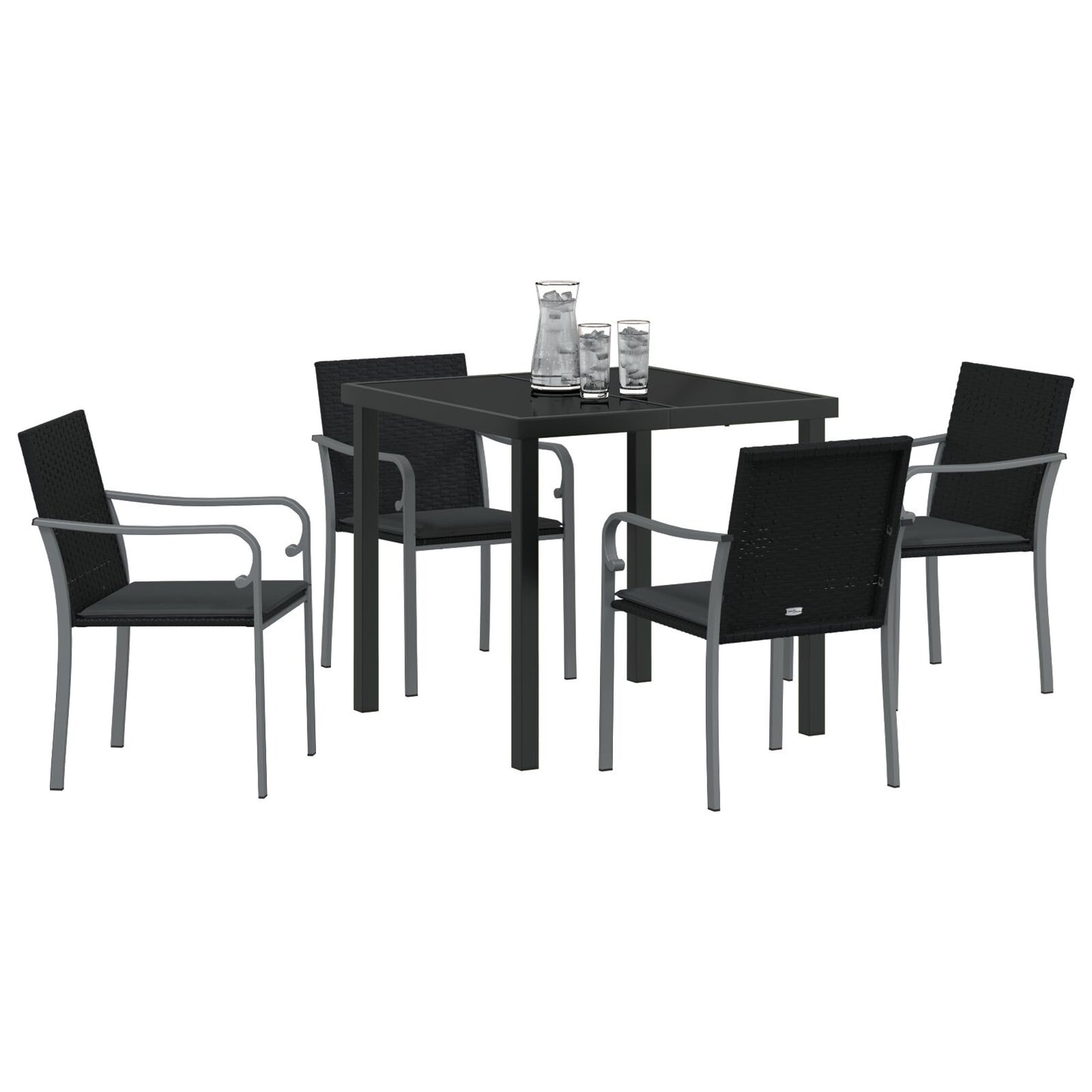 5-Delige Tuintafelset Met Kussens Poly Rattan 4-Zitter Zwart 80 cm