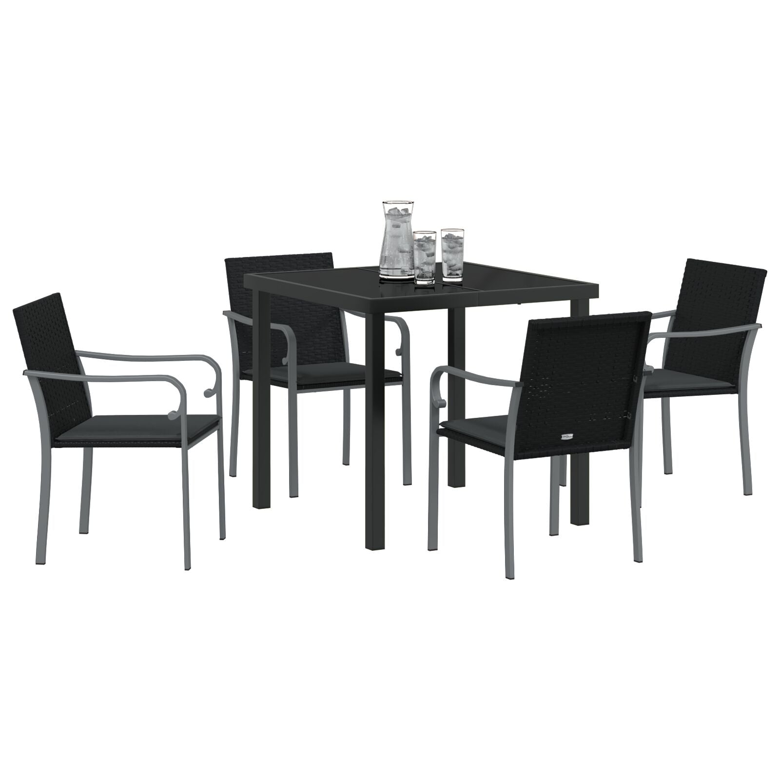 5-Delige Tuintafelset Met Kussens Poly Rattan 4-Zitter Zwart 80 cm