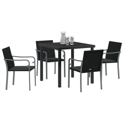 5-Delige Tuintafelset Met Kussens Poly Rattan 4-Zitter Zwart 80 cm
