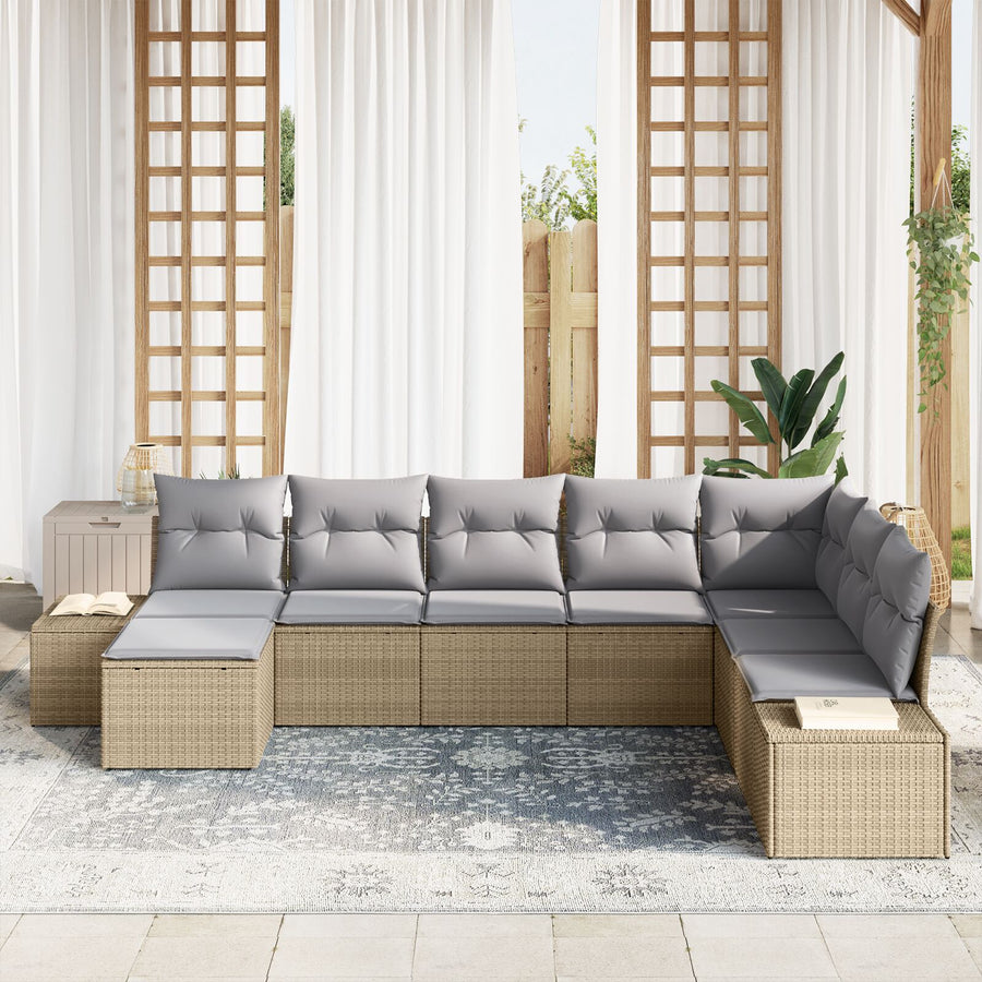 8-Delige Tuin Sofa Set Met Kussens Beige Poly Rattan
