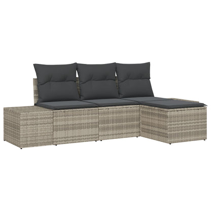 4 Delige Tuin Sofa Set Met Kussens Lichtgrijs Poly Rattan