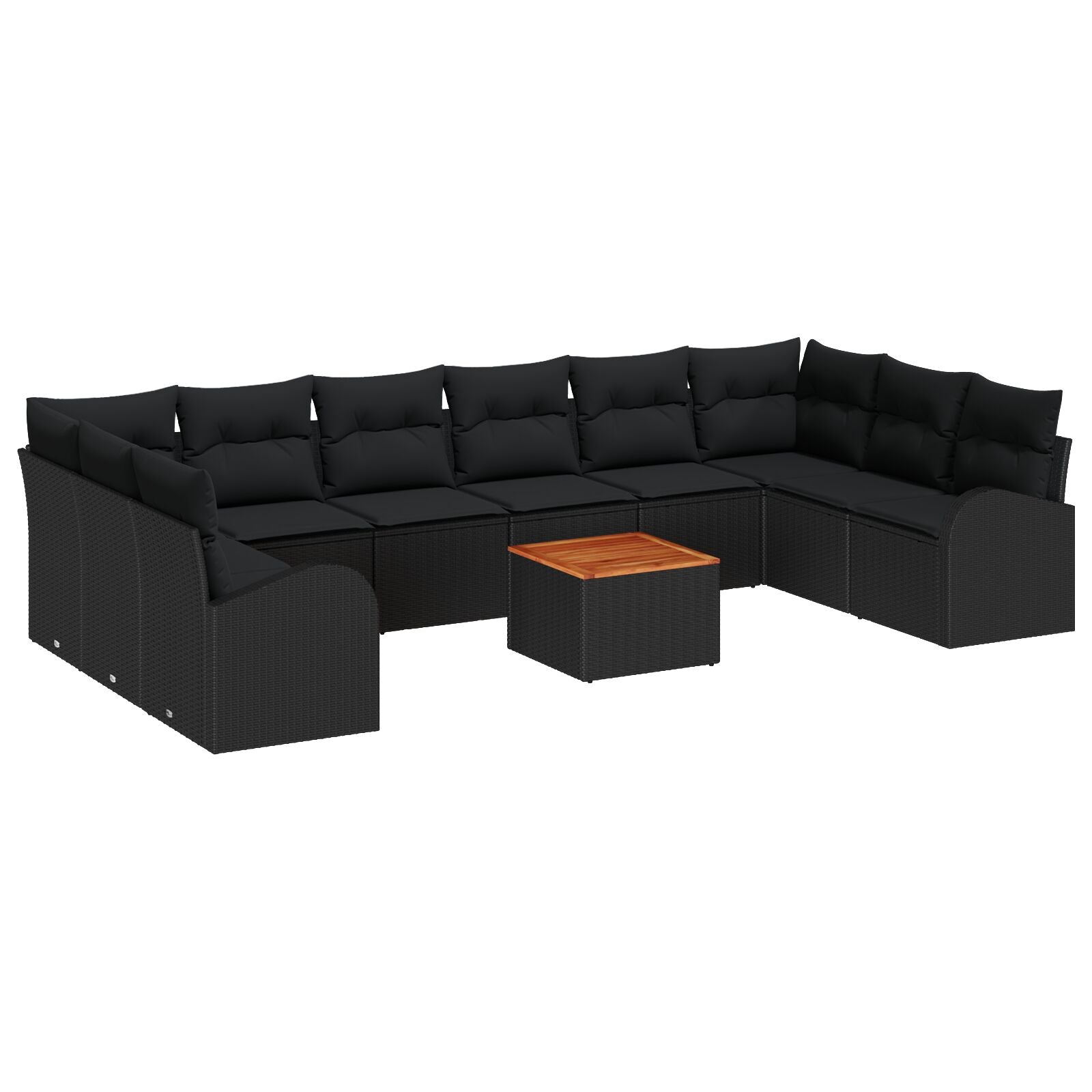 11-Delige Tuinsofa Set Met Kussens Zwart Poly Rattan Acacia