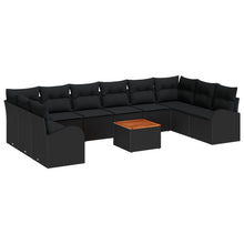11-Delige Tuinsofa Set Met Kussens Zwart Poly Rattan Acacia