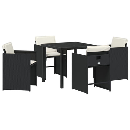 5-Delige Tuinset Met Kussens Zwart Poly Rattan
