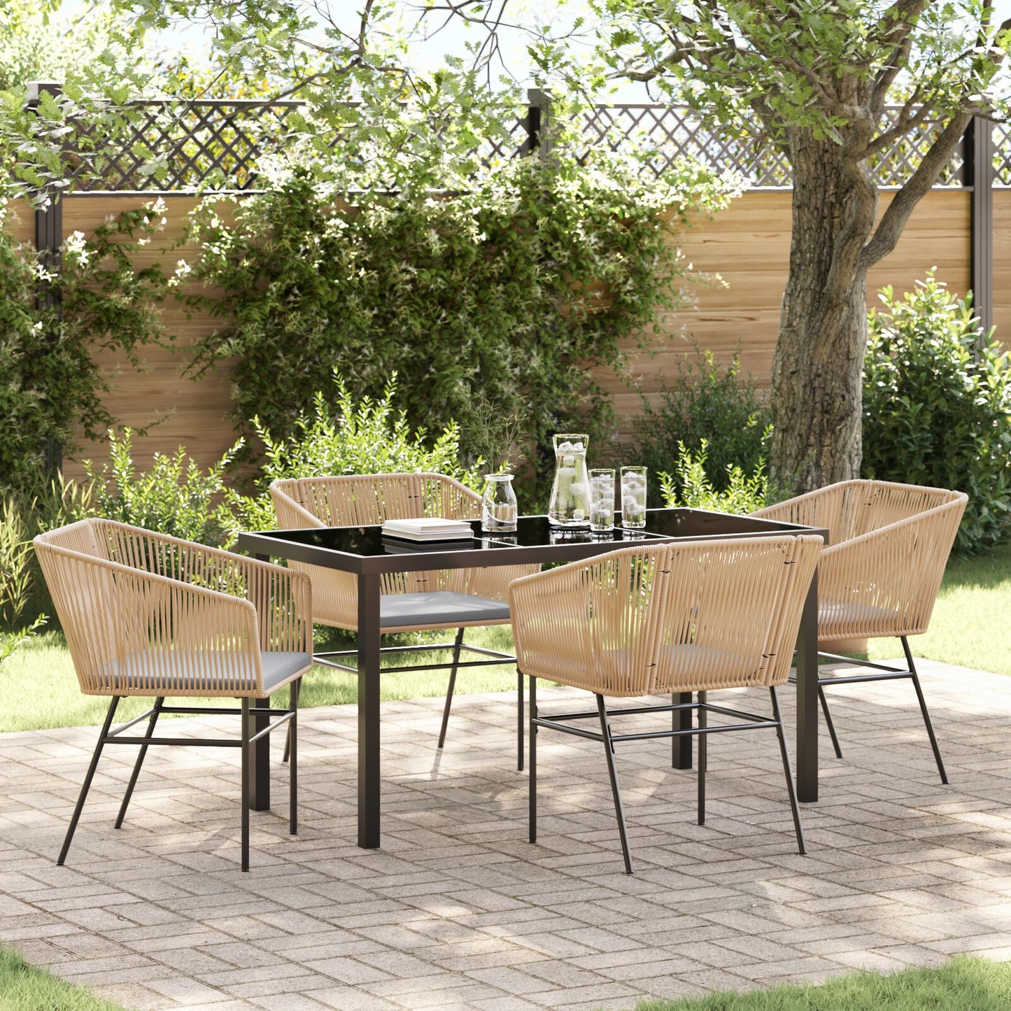Set Van 3 Bruin En Lichtgrijs Pe Rattan Zitmaat: 49 X 47,5 Cm