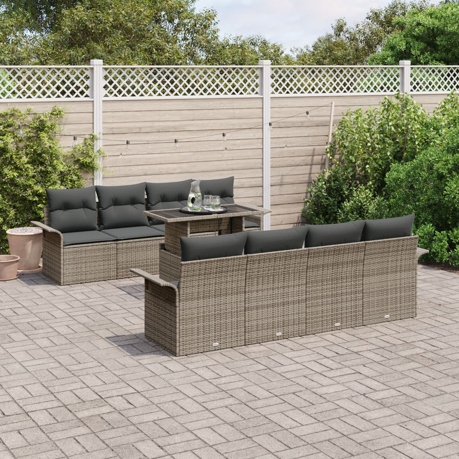 9-Delige Tuin Sofa Set Met Kussens Grijs Poly Rattan