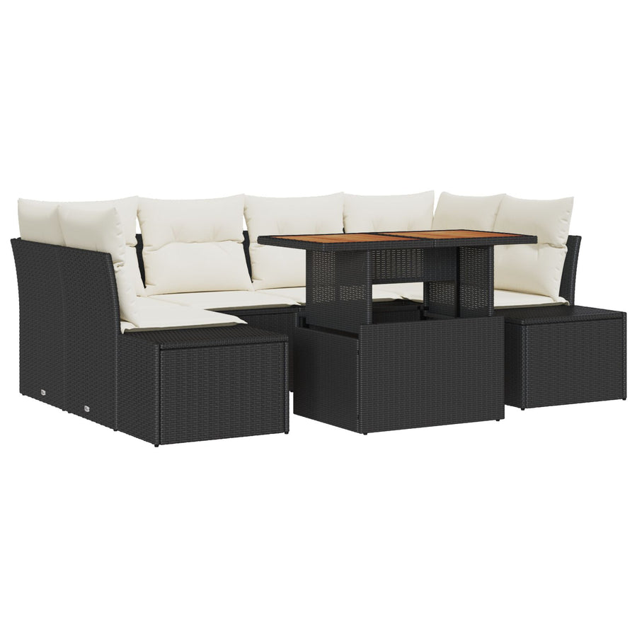 7-Delige Tuin Sofa Set Met Kussens Zwart Poly Rattan