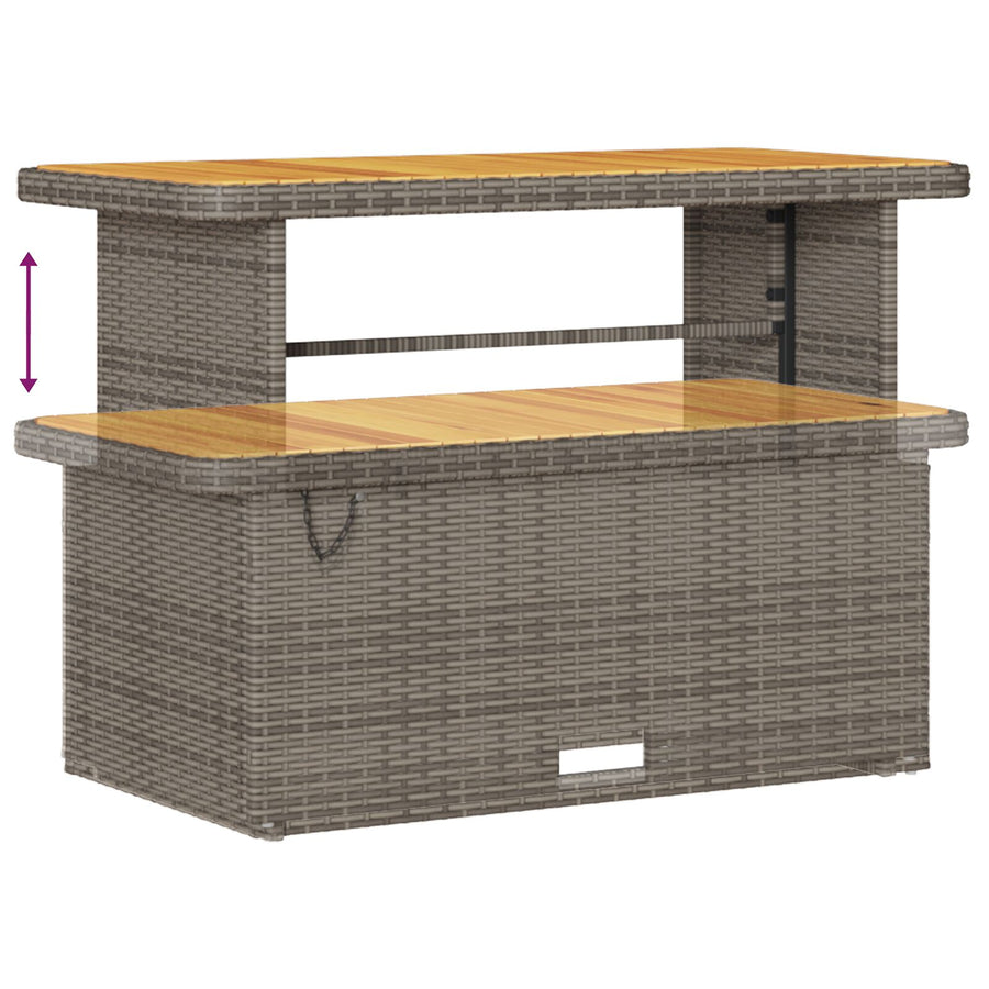 4-Delige Tuin Eetset Met Kussens Poly Rattan Acacia 110 cm Grijs 3 krukken