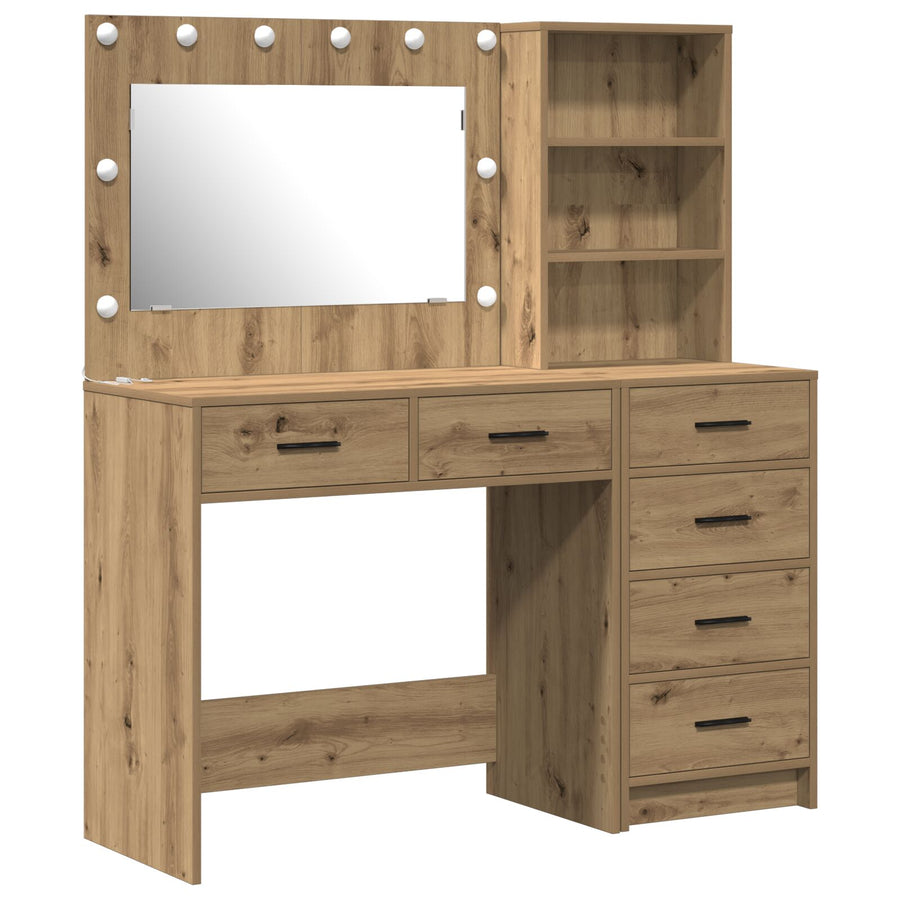 2-Delige Make-Uptafel Set Met Led Artisan Eiken Hout