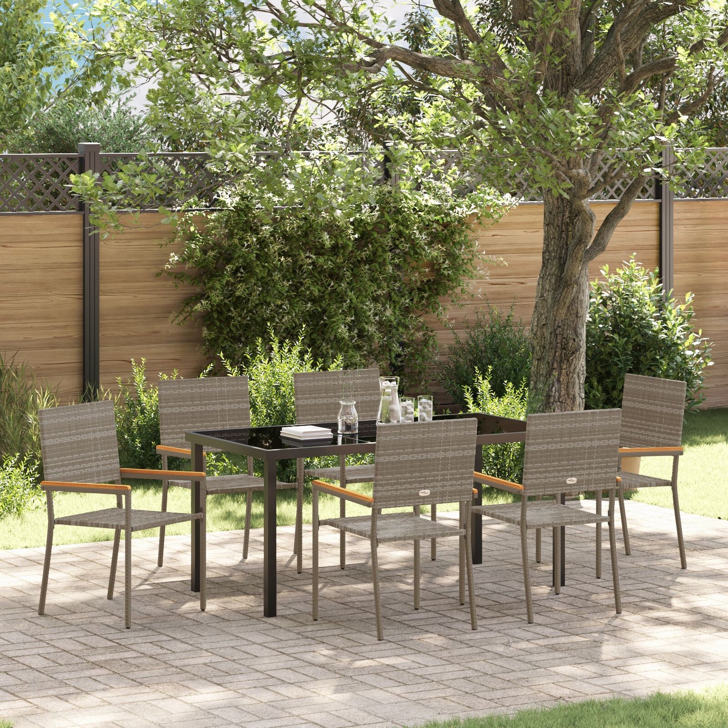7 Persoons Tuin Eetset Grijs Poly Rattan