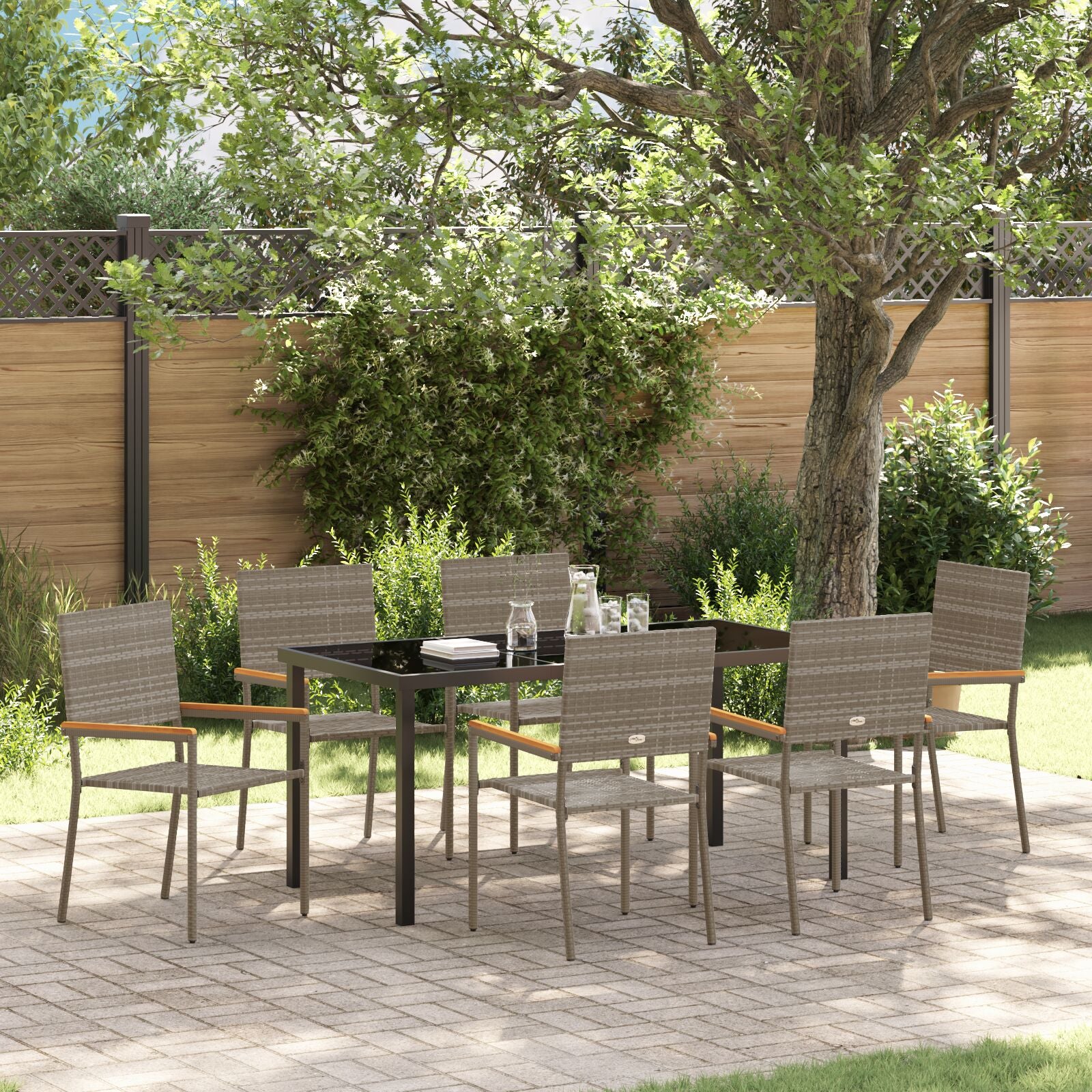 7 Persoons Tuin Eetset Grijs Poly Rattan