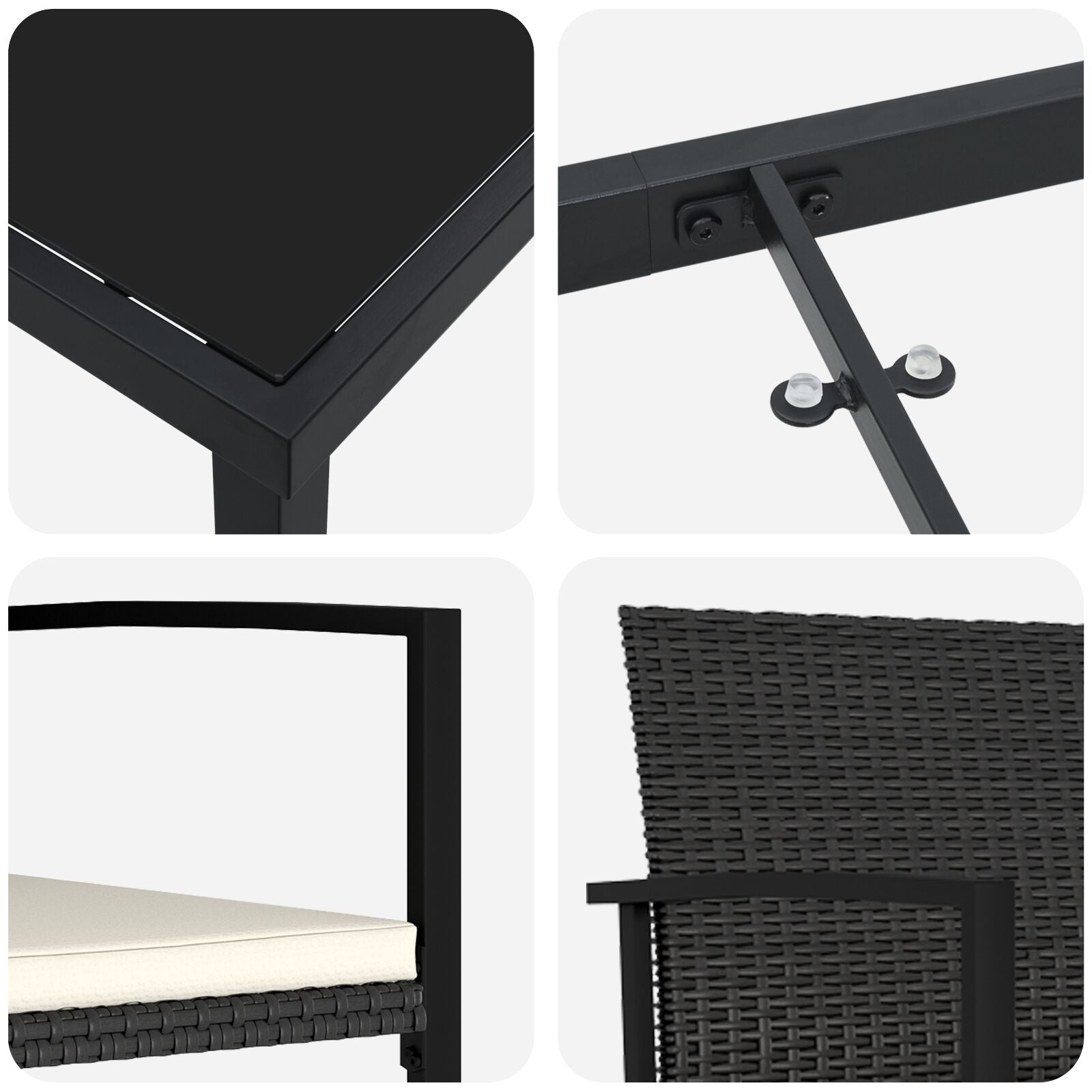 5-Delige Tuin Eetset Zwart Poly Rattan