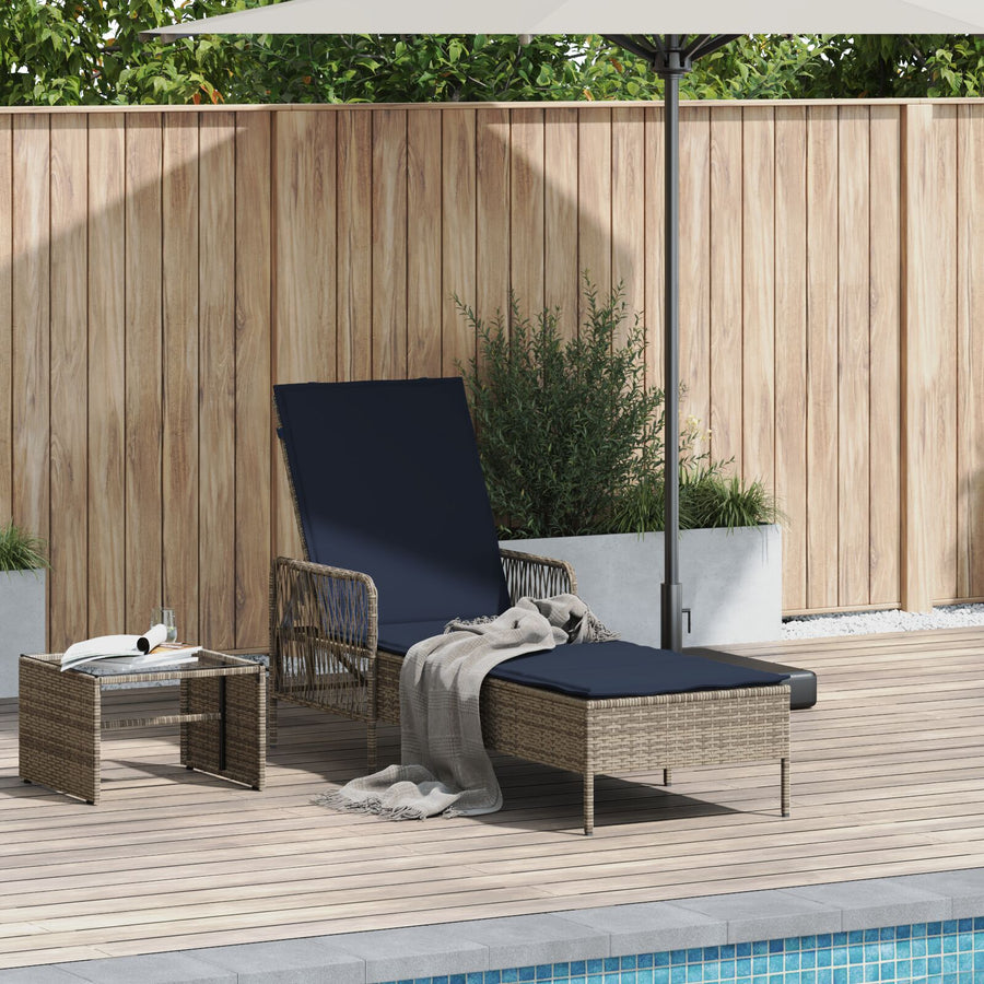 Zonnebank Grijs Pe Rattan 157 X 55 X 92 Cm Inklapbaar Zonnebank