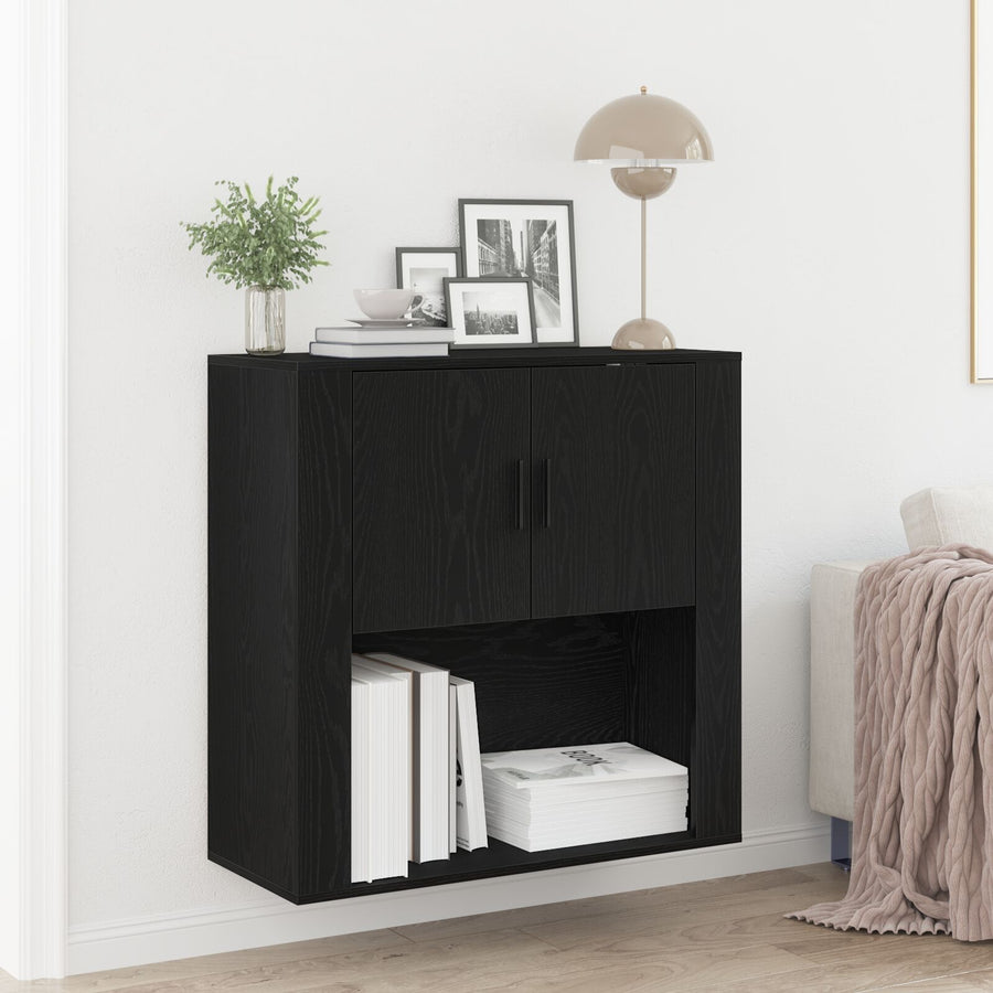 Wandkast 80X33X80 Cm Bewerkt Hout Zwart eiken