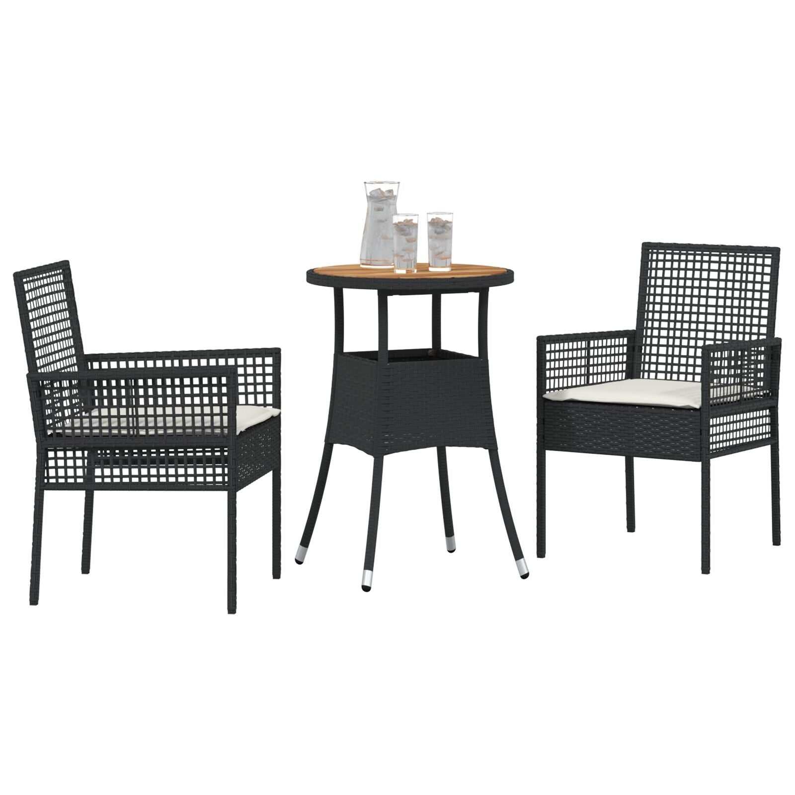 3-Delige Tuin Eetset Zwart Poly Rattan