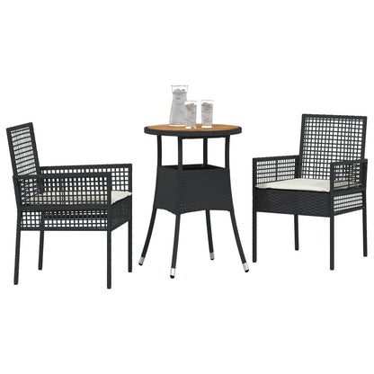 3-Delige Tuin Eetset Zwart Poly Rattan