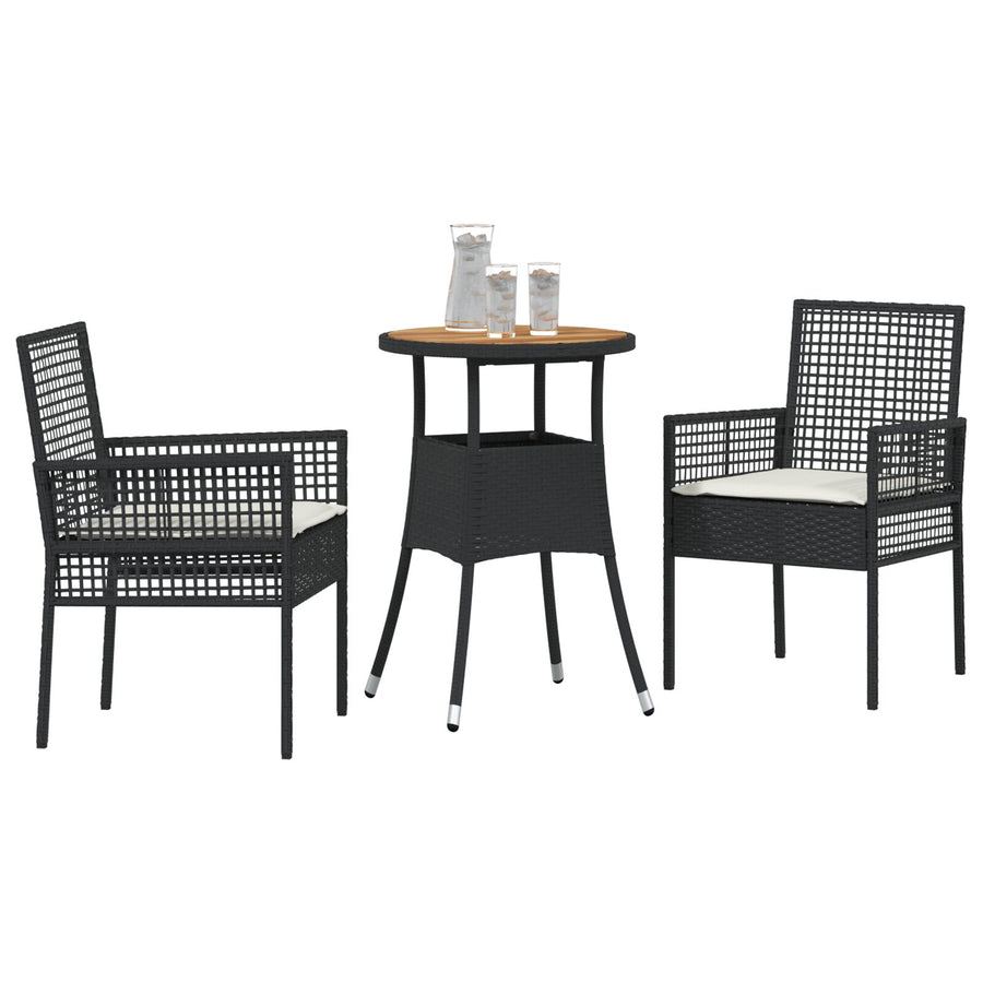 3-Delige Tuin Eetset Zwart Poly Rattan