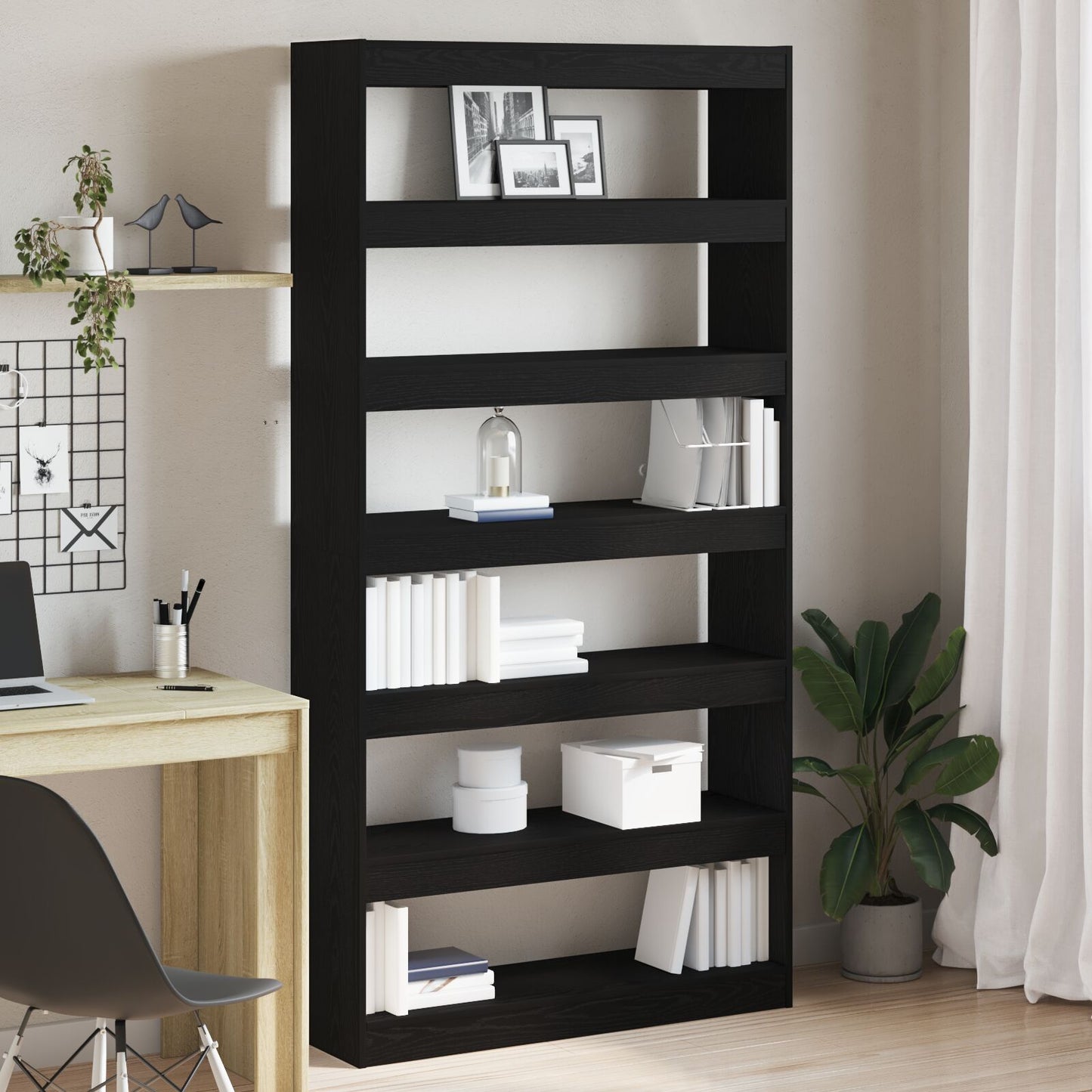 Boekenkast Zwart Eiken Bewerkt Hout 100 X 30 X 198 Cm Planken
