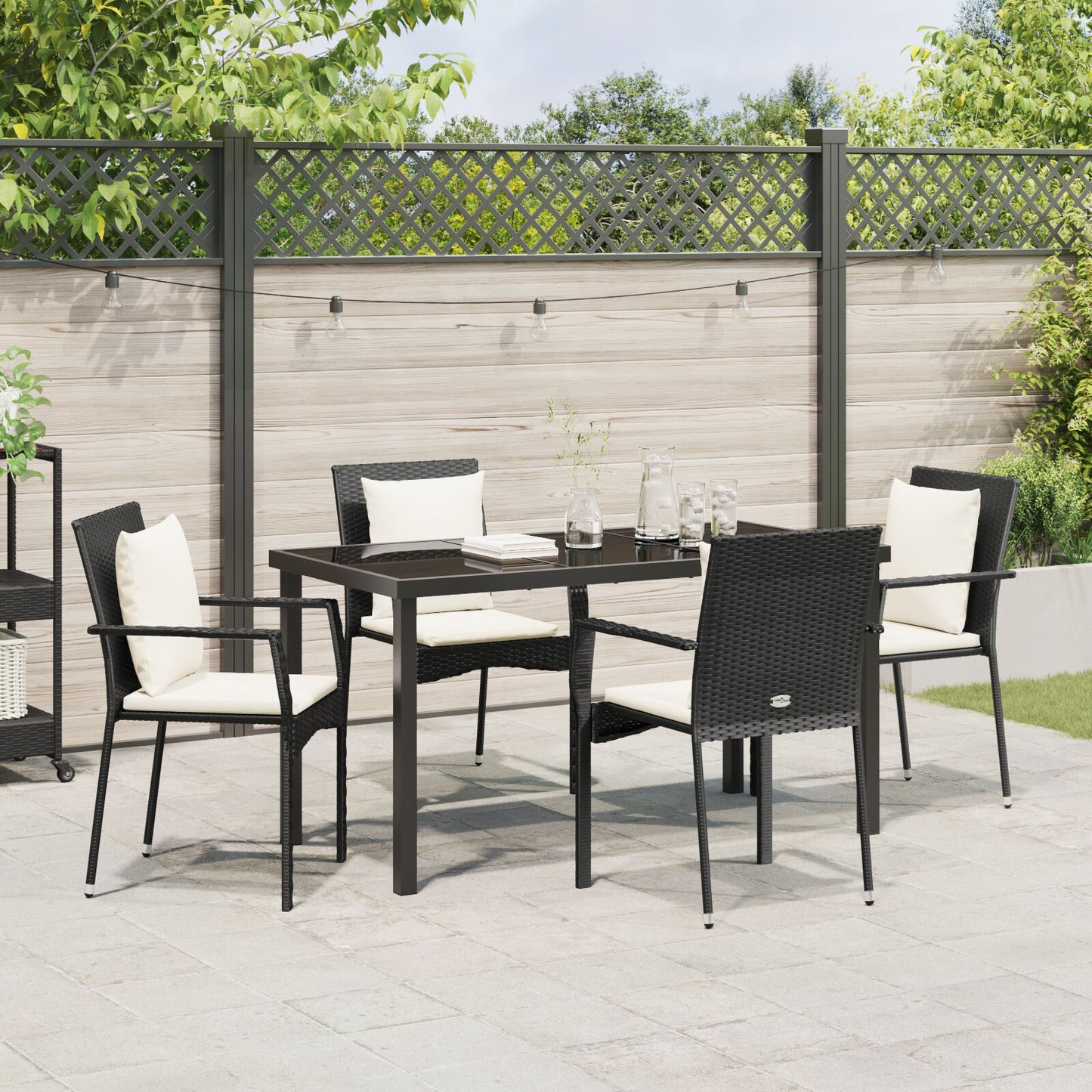 5-Delige Tuin Eetset Met Kussens Zwart Poly Rattan