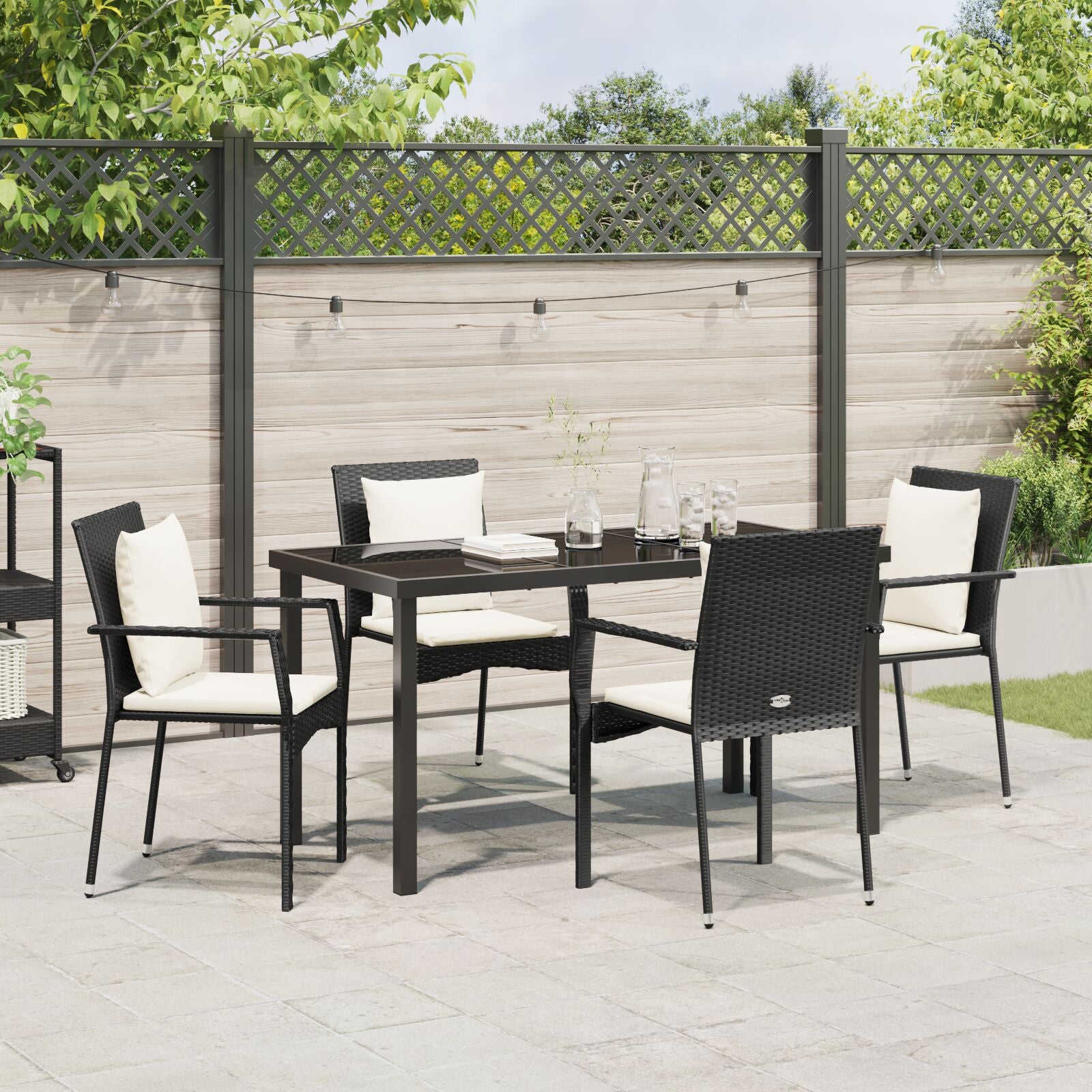 5-Delige Tuin Eetset Met Kussens Zwart Poly Rattan
