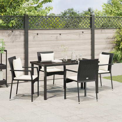 5-Delige Tuin Eetset Met Kussens Zwart Poly Rattan