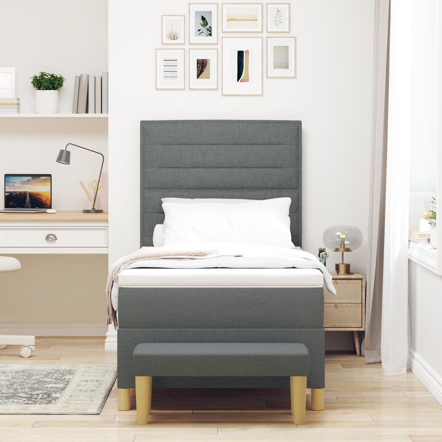 Boxspringbed Met Matras & Bank Stof Donkergrijs 80 x 200 cm Lijnen ontwerp
