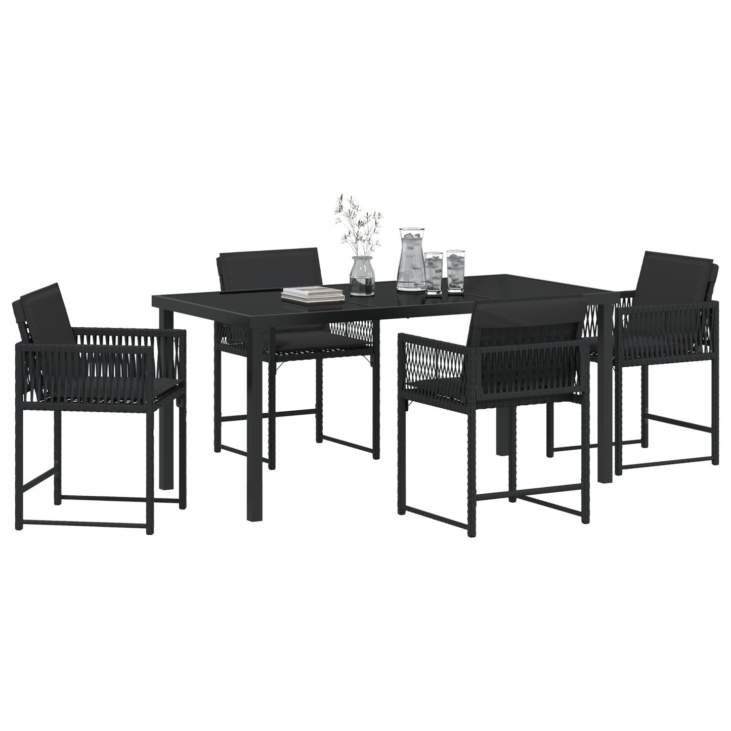 5-Delige Tuin Eetset Met Kussens Zwart Poly Rattan