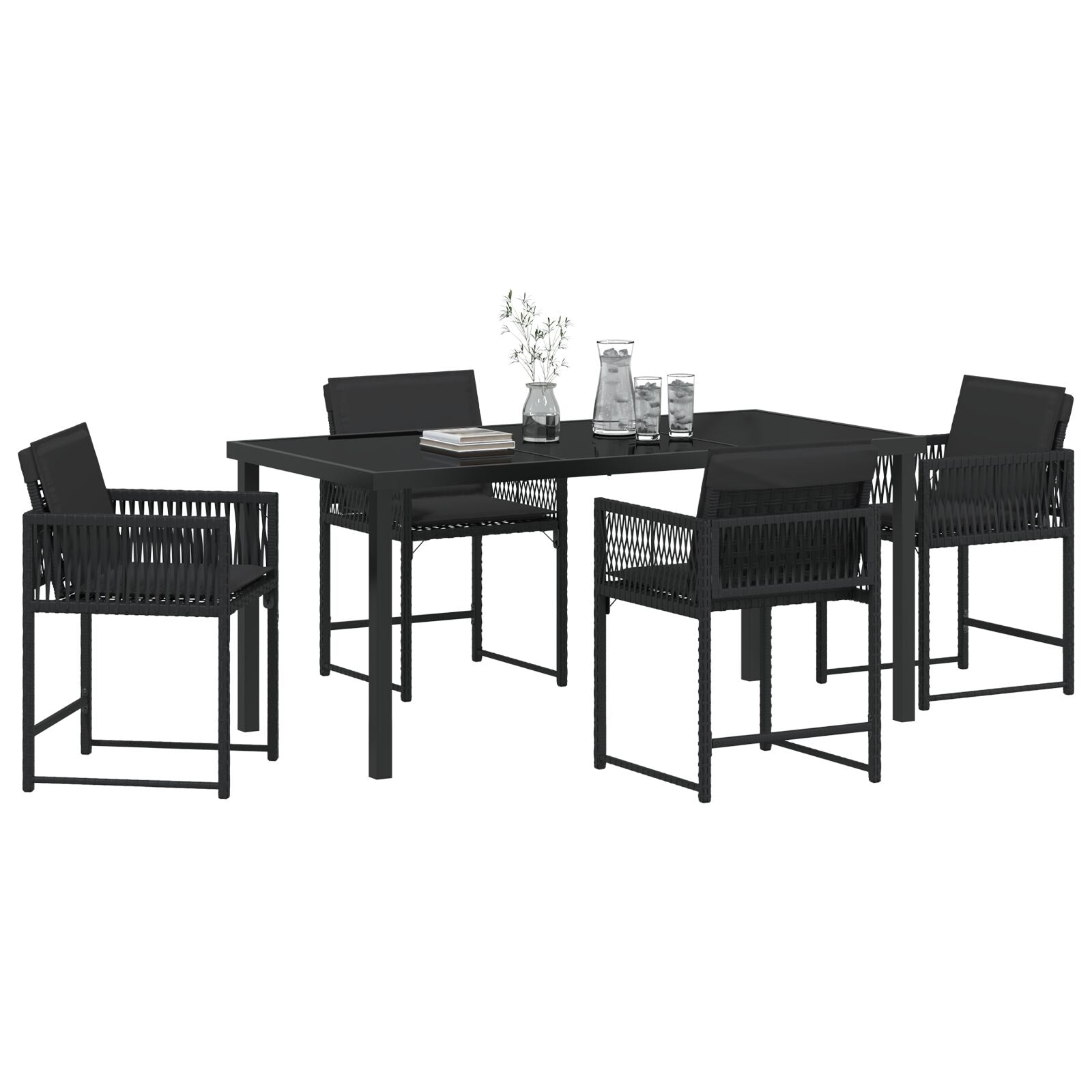 5-Delige Tuin Eetset Met Kussens Zwart Poly Rattan