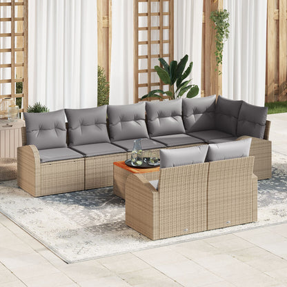 9-Delige Tuinsofa Set Met Kussens Beige Poly Rattan Acacia