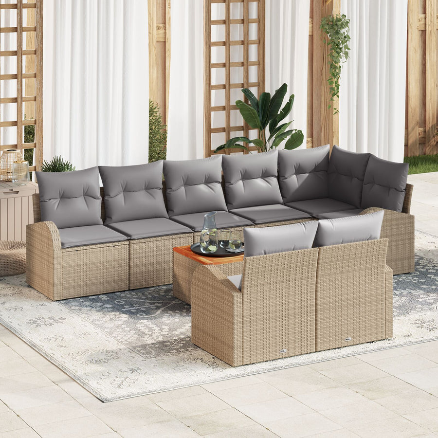 9-Delige Tuinsofa Set Met Kussens Beige Poly Rattan Acacia