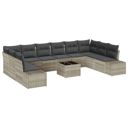 11-Delige Tuin Sofa Set Met Kussens Lichtgrijs Poly Rattan