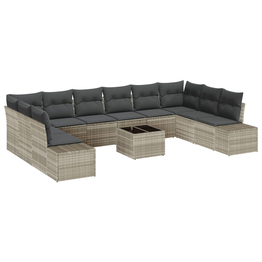 11-Delige Tuin Sofa Set Met Kussens Lichtgrijs Poly Rattan